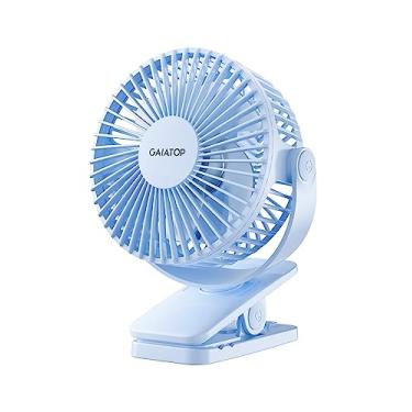 Imagem de Ventilador portátil Gaiatop com clipe, a bateria, pequeno, potente, 3 velocidades, silencioso, vira 360°, recarregável por USB para mesa, casa, escritório, carrinho de bebê, acampamento - Azul-claro