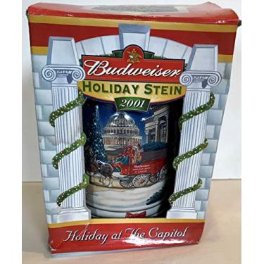 Imagem de Budweiser Beer Stein 2001 Holiday at the Capital Clydesdale Horses Red Bow Dog No Box