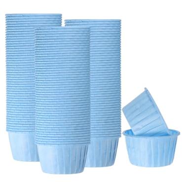 Imagem de HARFINGTON 150 peças de copos de cupcake de 100 ml, tamanho padrão, forros de cupcake de papel, embalagens à prova de gordura, descartáveis para casamento, aniversários, Natal, sobremesa, azul