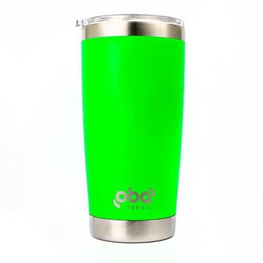 Imagem de Copo Térmico com Tampa 591ml  aço inoxidável Oba Térmic Verde Neon