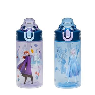 Imagem de Zak Designs Garrafa de água infantil Disney Frozen Sage para escola ou viagem, garrafa de água de plástico durável de 473 ml com canudo, alça e à prova de vazamento, capa de bico pop-up, conjunto com
