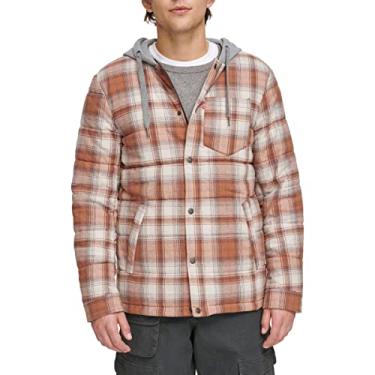Imagem de Levi's Jaqueta masculina xadrez forrada com capuz sherpa (tamanho regular, grande e alto), Ombre laranja, G