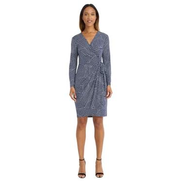 Imagem de Maggy London Vestido feminino de manga comprida na altura do joelho - vestido perfeito para aniversário, coquetel, formal e formatura, Azul-marinho/marfim, 40