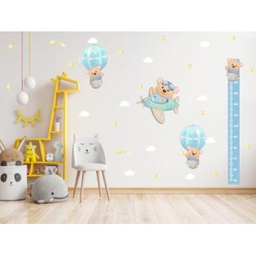 Imagem de Adesivo de Parede Urso Aviador Fofo Balões Régua Crescimento - Adesivo
