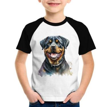 Imagem de Camiseta Raglan Infantil Cachorro Rottweiler - Foca na Moda, Branco, P