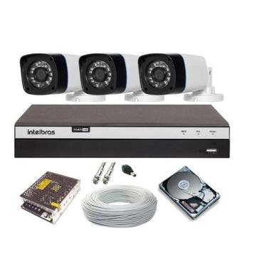 Imagem de Kit 3 Cam Fullhd 1080p + Dvr 3104 Full Hd Completo - Intelbras