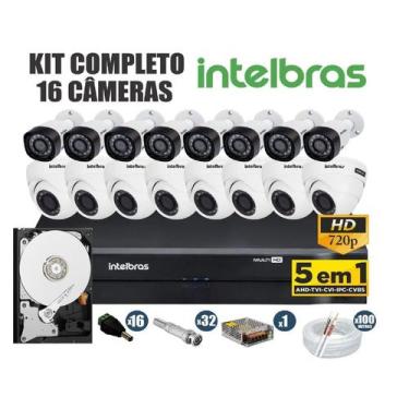 Imagem de Kit CFTV Intelbras Completo 16 Câmeras AHD 720P DVR 16 Canais C/Hd