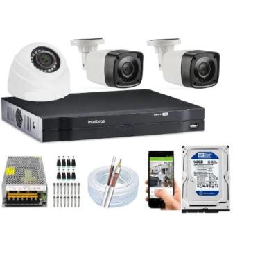 Imagem de Kit Cftv 3 Câmeras Bullet-Dome 720p + Dvr Intelbras 4 Canais C/Hd 160G