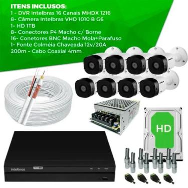 Imagem de Kit 8 Câmeras 1120b Intelbras Hd 720P Dvr Mhdx Full Hd 8Ch C/HD 1TB