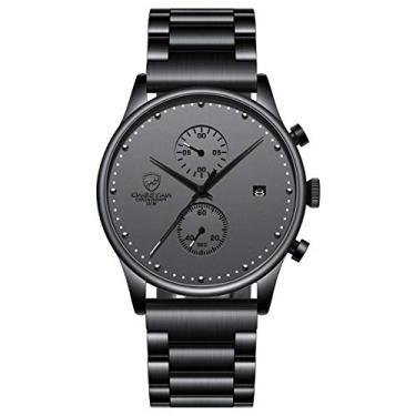 Imagem de Relógio masculino Cheetah de aço inoxidável 3 ATM à prova d'água, cronógrafo de data automática, analógico, quartzo, moderno, negócios, preto, relógio de pulso para homens, black grey hands