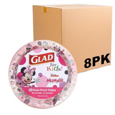 Imagem de Glad Pratos de papel descartáveis Disney Mickey e seus amigos, Minnie rosa – resistente, à prova de imersão, micro-ondas, pratos de lanche adequados para crianças para uso diário, 21 cm, 40 unidades