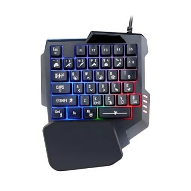 Imagem de Teclado Gamer De 1 Mao Semi Mecanico Preto Compacto Portatil Com Iluminação RGB Led