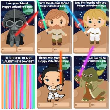 Imagem de HiFulerr Cartões de Dia dos Namorados Glow Stick - 30 Pcs Cartões de Dia dos Namorados Estrela para Crianças Sala de Aula com Bastões Brilhantes, Presentes de Troca de Sala de Aula de Dia dos