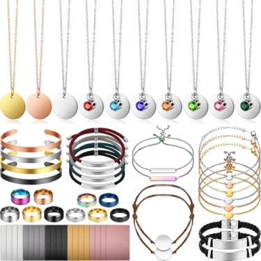 Imagem de Otuuz 60 peças de materiais de gravação a laser de metal, joias a granel, conjunto de acessórios de gravação de ação de graças, presente de Natal para artesanato, gravadores a laser, colar de aço