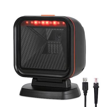 Imagem de OBZ Scanner de código de barras de mesa 1D 2D, scanner de código QR, leitor de código de barras com fio, mãos livres, scanner omnidirecional automático de caixa registradora com grande janela de
