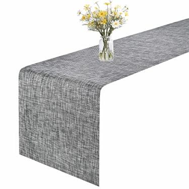 Imagem de GIVERARE Caminho de Mesa, 12X53 Pol. Vinil Trançado Resistente Ao Calor, Tampo Longo de Mesa, Caminhos de Mesa de Pvc Laváveis e Antiderrapantes, Capa de Cômoda de Plástico Premium(12X53, Preto+Cinza)