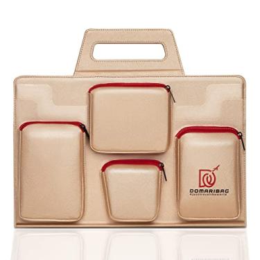 Imagem de The Domari Bag Bolsa de viagem de couro vegano para laptop masculina e feminina 35,5 a 48 cm com zíperes resistentes, rosa, 14 inch