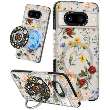 Imagem de Lotadilo Capa fofa para Google Pixel 8A – Compatível com suporte magnético Magsafe para mulheres meninas e meninas engraçadas moda bonita TPU capa de telefone design retrô flor