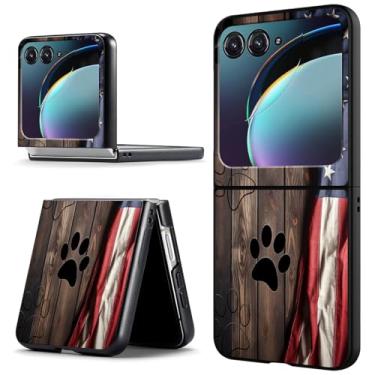 Imagem de ACWDMKH Capa protetora para Motorola Moto Razr 2024, Moto Razr 50, bonita, fina, rígida, policarbonato, ultrafina, antiarranhões, à prova de choque, bandeira de madeira