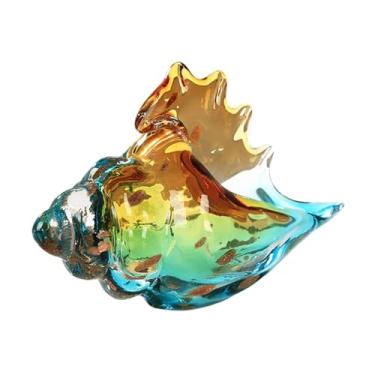 Imagem de Generic Estatueta de concha de vidro, escultura moderna, arte animal do mar, soprada à mão para peças centrais, entrada, presente de aniversário, prateleira, Azul Dourado