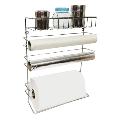Imagem de Suporte Porta Papel Toalha Para Parede 5 em 1, Porta Alumínio, Pvc e Temperos Aço Cromado Premium