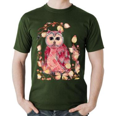 Imagem de Camiseta Algodão Coruja e Folhas - Foca na Moda, Musgo, GG