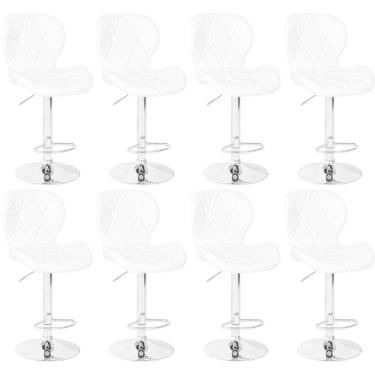 Imagem de Kit 08 Banquetas Slim Estofada Giratória Com Regulagem De Altura - Branco