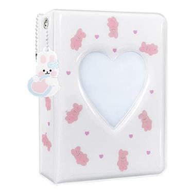 Imagem de Pasta de cartão de foto Kpop de 7,6 cm, mini álbum de fotos, fichário portátil Kpop, álbum de cartões com pingente adorável para coleção de cartões de fotos, 40 bolsos (branco)