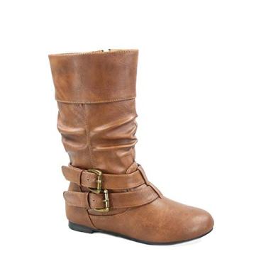 Imagem de Bota de equitação Link Sonny-54K para meninas fashion salto baixo com zíper fivela bico redondo, Tan, 2 Big Kid