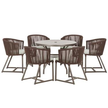 Imagem de Mesa com 6 Cadeiras de Jantar Roma 120cm e Noronha em Alumínio Marrom 