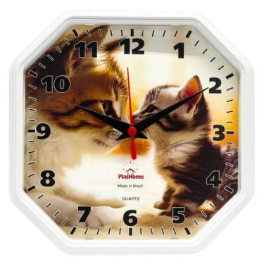Imagem de Relógio de Parede Gama Branco Gato Oitavado Plashome Cozinha Sala Escr