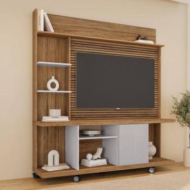 Imagem de Estante para TV Até 47 Polegadas 1 Porta Taurus Ripado 3d Off White/Cinamomo - Móveis Bechara