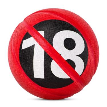 Imagem de Kuangmi Bola de rua PROHIBIT 18, tamanho oficial 7 (75 cm), bola de basquete para treinamento, jogos e competição, feita para uso interno e externo, vermelho
