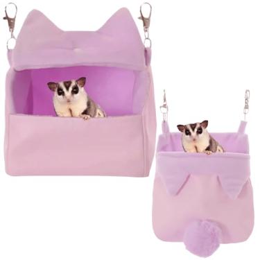 Imagem de Conjunto de cama suspensa e bolsa suspensa de porquinho-da-índia, porco-da-índia, esquilo, hamster, cama de caverna pendurada, saco confortável para acessórios de gaiola (rosa, médio)