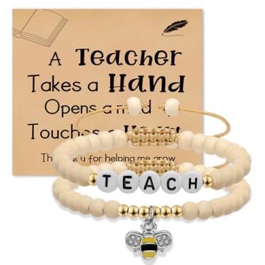 Imagem de Artlunar Presentes para professores - 2 pulseiras de abelha de maçã, presente de agradecimento ao professor para mulheres, presentes de agradecimento aos professores de estudantes, One Size, Madeira