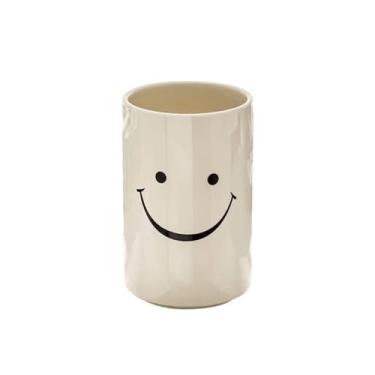 Imagem de JinRu BaoHua Copo de escova de dentes de cerâmica Smiley Face - Design criativo de sorriso, copo de banheiro prático, perfeito para casa, dormitório ou presentes (branco)