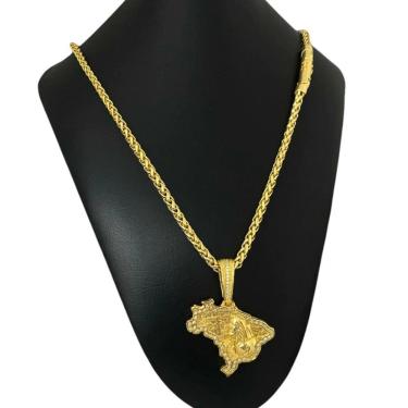 Imagem de Cordão Peruano 8Mm + Pingente Cristo Brasil - Banhado A Ouro