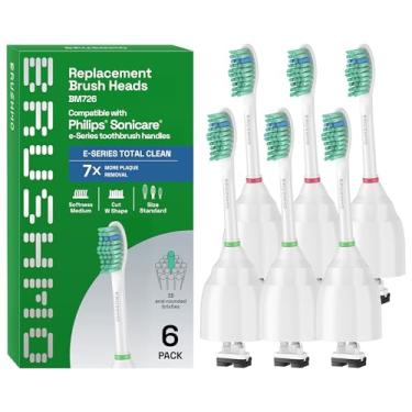 Imagem de Cabeças de escova de dentes de substituição compatíveis com Philips Sonicare E-Series HX7022 HX7023, serve para escova de dentes elétrica Essence e rosqueada, pacote com 6 - Brushmo