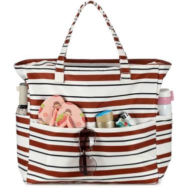 Imagem de LEDAOU Bolsa feminina grande para praia, impermeável, à prova de areia, com zíper, para piscina, academia, mercearia, viagem, com bolso molhado, Tie Dye azul, Large