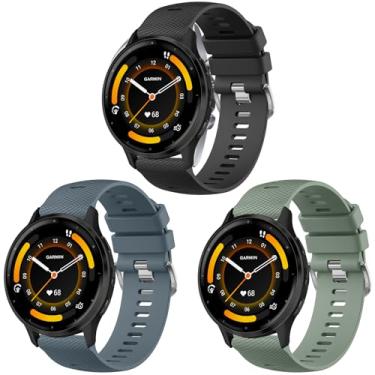 Imagem de Meliya Pulseira de relógio Garmin Venu 3/Venu 2/Vivoactive 4 feminina e masculina, pulseira de silicone macio de 22 mm para relógio inteligente Forerunner 745/265/255 (preto + azul cinza + cacto)