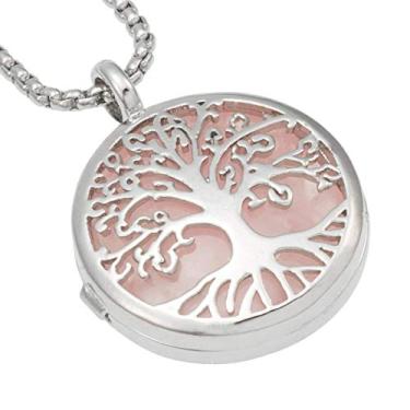 Imagem de Nupuyai Colar com pingente de flor da vida Mandala 28 mm de pedra redonda 48 cm