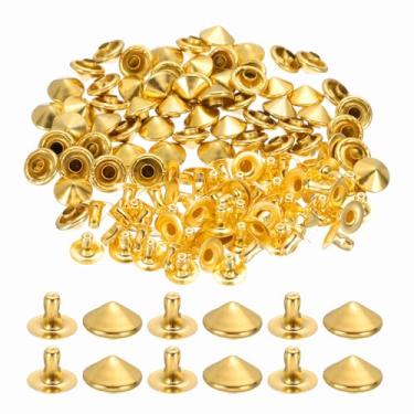 Imagem de PATIKIL Rebites de ponta de 9 mm, 100 conjuntos de tachas quadradas, rebites punk rápidos, decoração de artesanato em couro para pregos, roupas, cintos, bolsas, sapatos, tom dourado