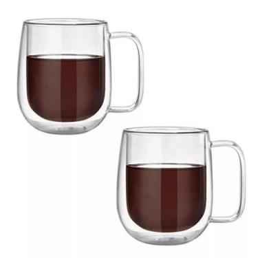 Imagem de Conjunto 2 Copos com Alça Parede Dupla 350ml Borossilicato - Genérica