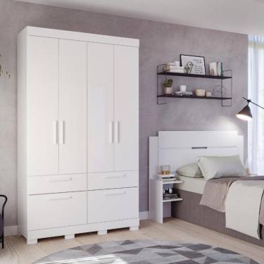 Imagem de Guarda Roupa Solteiro com Pés 4 Portas 4 Gavetas 100MDF Porto Panan