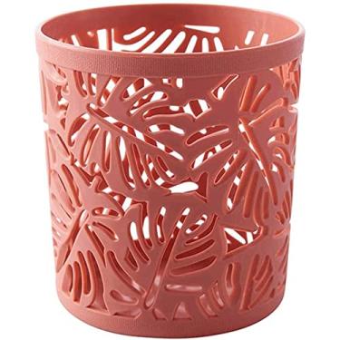 Imagem de Porta-lápis de mesa, redondo, vazado, porta-lápis, multifunções, durável, suporte de pincéis de maquiagem, bordas lisas, suporte de armazenamento de canetas, artigos de papelaria (vermelho)