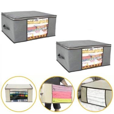 Imagem de 2 Organizador Saco Guarda Roupas De Cama Porta Edredon 90L - Ami, Cinz