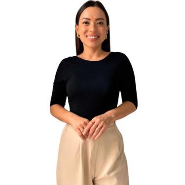 Imagem de Blusa Feminina Manga 3/4 com Abertura nas Costas - Maranne, Preto, M