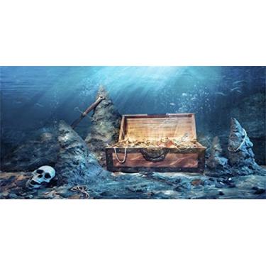 Imagem de AWERT 122 x 50 cm Fundo de aquário subaquático aberto baú de tesouro com caixa de tesouro brilhante aventura água riqueza pirata fundo de tanque de peixes fundo de vinil