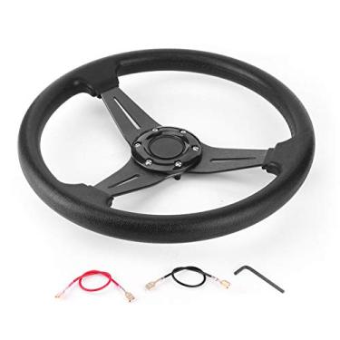 Imagem de KIMISS Drifting Racing Steering Wheel, 350mm/14in Racing Car Steering Wheel Replacement Aluminum Alloy + PU Universal Modified Wheel Adapter(black)