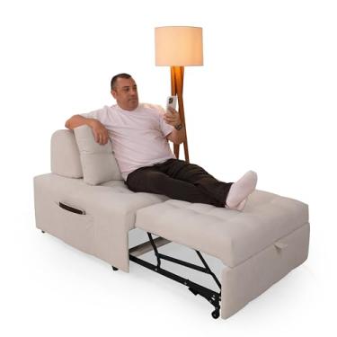 Imagem de Puff Cama Cozy Retratil Multiuso 3 Em 1 Sala/Quarto Bouclê - Casa Imperial (BOUCLE CRU)